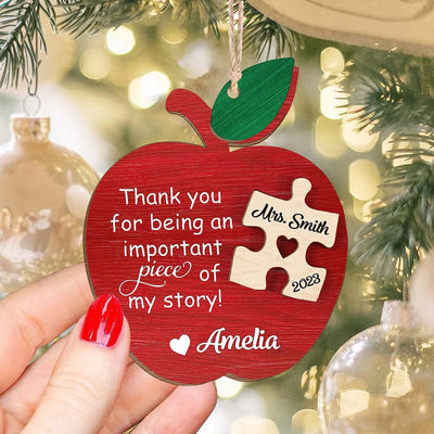 Thank you for being an important piece of my story Christmas Teacher Personalized 2 layered wooden ornament HTN22NOV23TT1 2 LAYERED WOODEN ORNAMENT HumanCustom - Unique Personalized Gifts Made Just for You