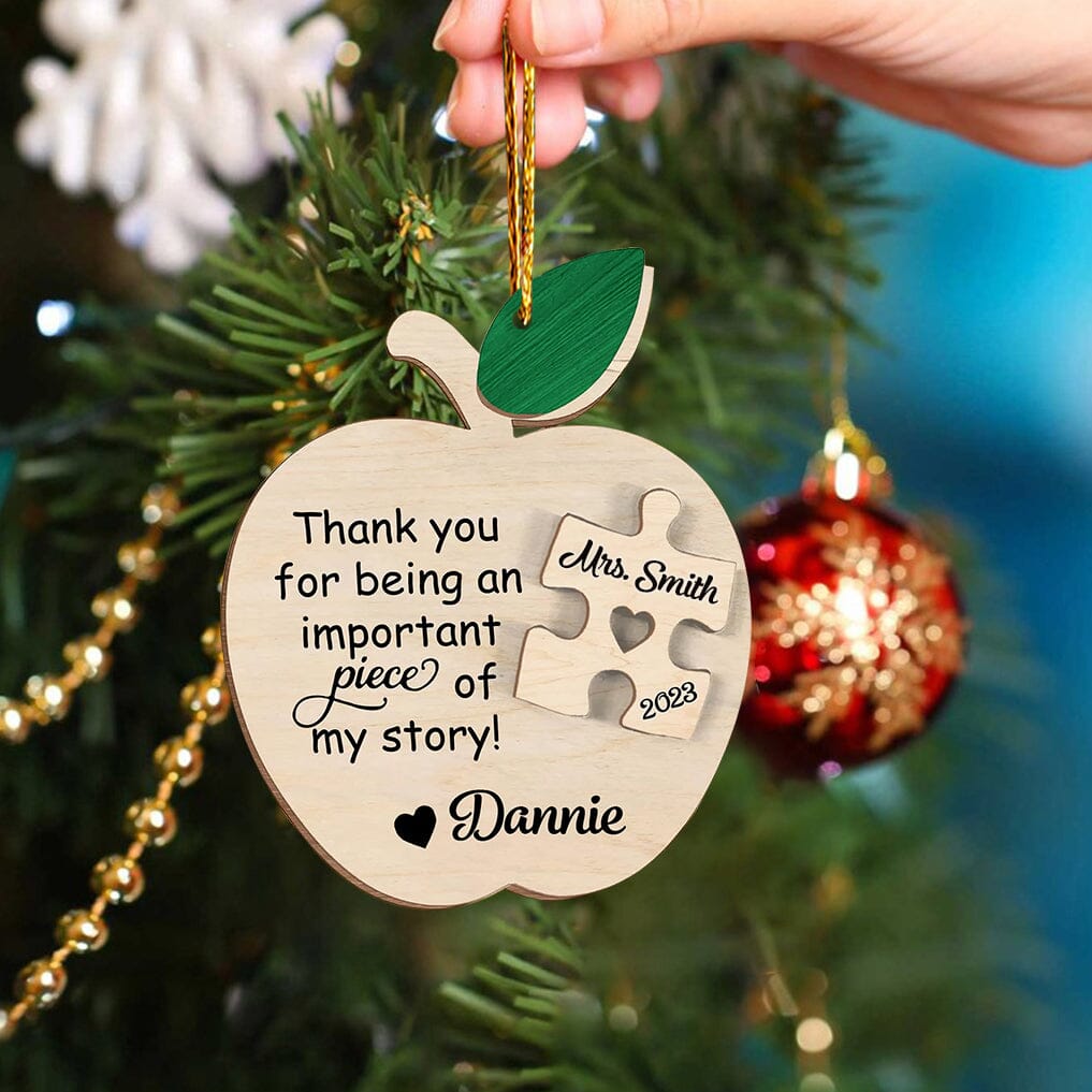 Thank you for being an important piece of my story Christmas Teacher Personalized 2 layered wooden ornament HTN22NOV23TT1 2 LAYERED WOODEN ORNAMENT HumanCustom - Unique Personalized Gifts Made Just for You 