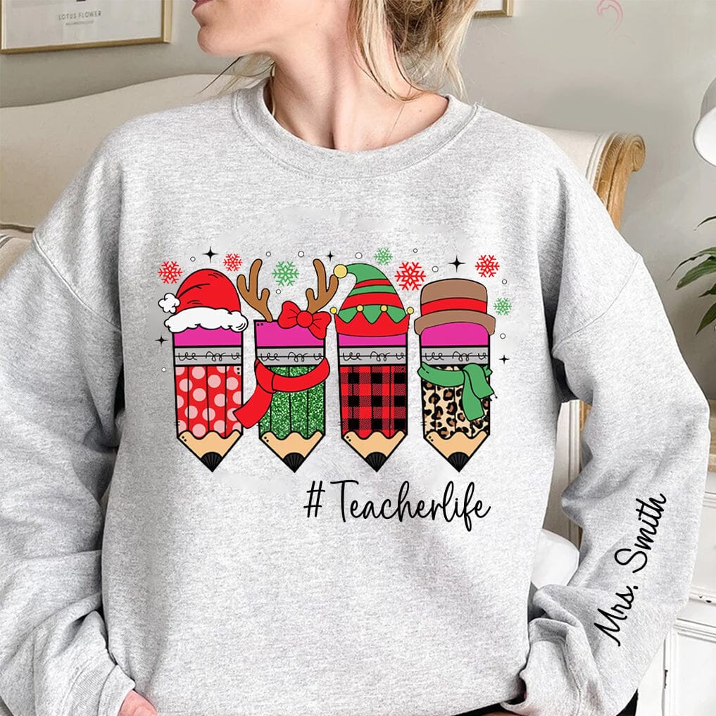 Cute Teacher Christmas Pencils Personalized Sweatshirt Awesome Gift for Teacher Counselors Educators HTN22NOV23TT2 2d sweatshirt HumanCustom - Unique Personalized Gifts Made Just for You 