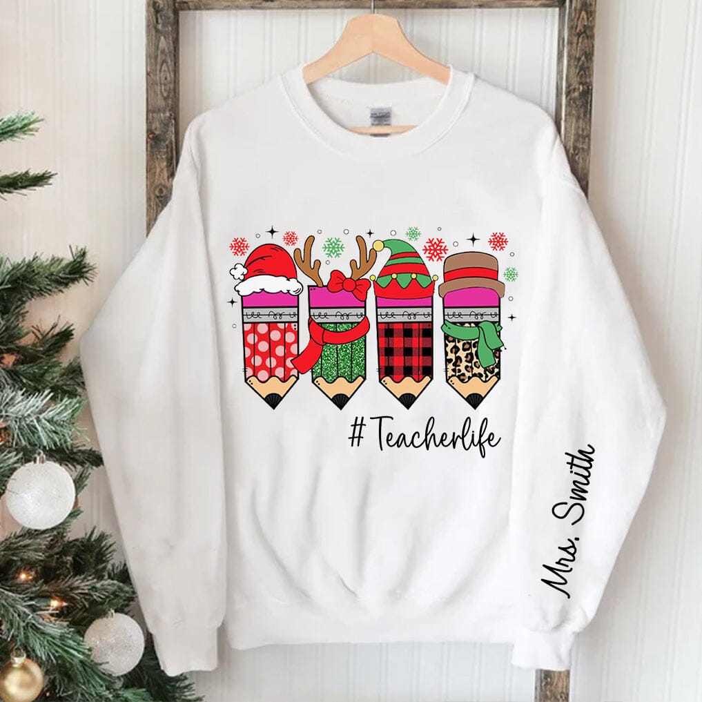 Cute Teacher Christmas Pencils Personalized Sweatshirt Awesome Gift for Teacher Counselors Educators HTN22NOV23TT2 2d sweatshirt HumanCustom - Unique Personalized Gifts Made Just for You 