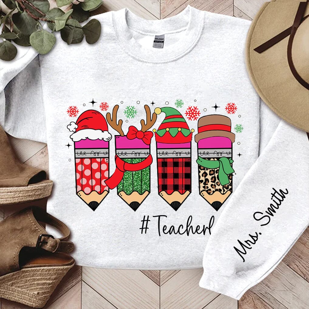 Cute Teacher Christmas Pencils Personalized Sweatshirt Awesome Gift for Teacher Counselors Educators HTN22NOV23TT2 2d sweatshirt HumanCustom - Unique Personalized Gifts Made Just for You 