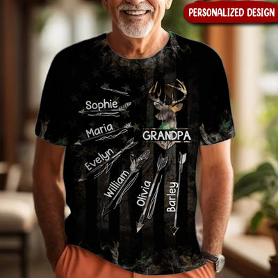 Grandpa With Grandkids Deer Arrows Personalized 3D T-shirt HTN23MAR24VA1