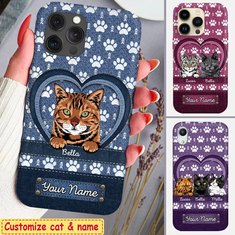 Discover Personalized Pawprint Denim Pattern Cute Cat Kitten Pet Phone Case