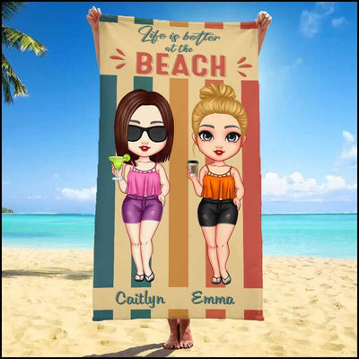 Vintage Color Pretty Doll Beach Lovin' Girl Personalized Beach Towel HTN24MAY23KL2 Beach Towel Humancustom - Unique Personalized Gifts