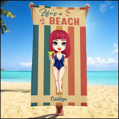 Vintage Color Pretty Doll Beach Lovin' Girl Personalized Beach Towel HTN24MAY23KL2 Beach Towel Humancustom - Unique Personalized Gifts