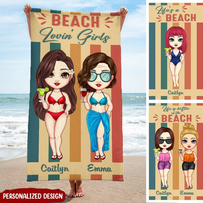 Vintage Color Pretty Doll Beach Lovin' Girl Personalized Beach Towel HTN24MAY23KL2 Beach Towel Humancustom - Unique Personalized Gifts 70x145cm