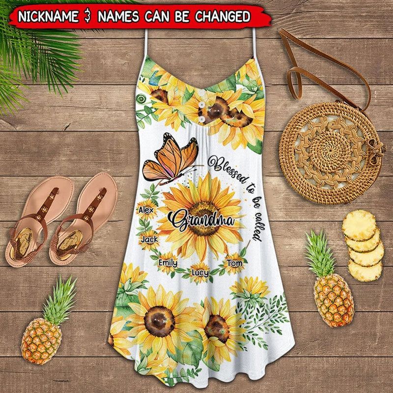 Discover Sunflower Butterfly Grandma with grandkids Personalized Summer Dress Gift for Grandmas Mom Aunties
