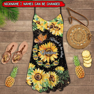 Sunflower Butterfly Grandma with grandkids Personalized Summer Dress Gift for Grandmas Mom Aunties HTN25APR23TP1 Summer Dress Humancustom - Unique Personalized Gifts