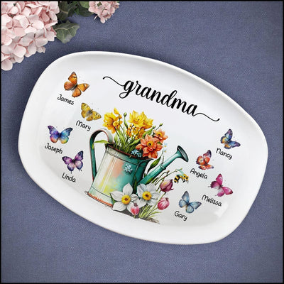 Pretty Flower Cute Butterflies Grandkids Personalized Platter Perfect Gift for Grandmas Moms Aunties HTN25APR23XT1 Platter Humancustom - Unique Personalized Gifts