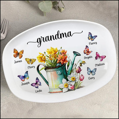Pretty Flower Cute Butterflies Grandkids Personalized Platter Perfect Gift for Grandmas Moms Aunties HTN25APR23XT1 Platter Humancustom - Unique Personalized Gifts