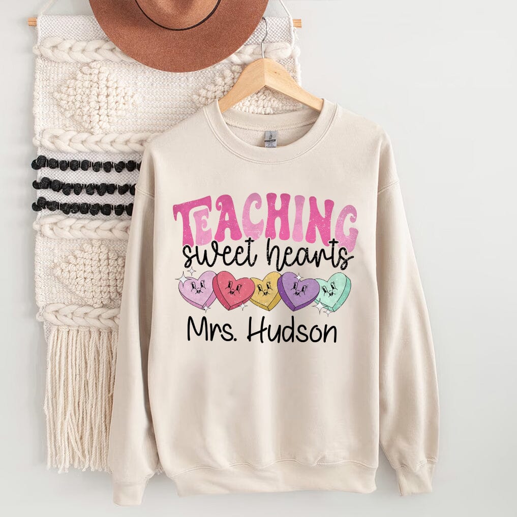 Teaching sweet hearts Personalized Sweatshirt Perfect Gift for teachers HTN25DEC23TT1 White Sweatshirt HumanCustom - Unique Personalized Gifts Made Just for You 