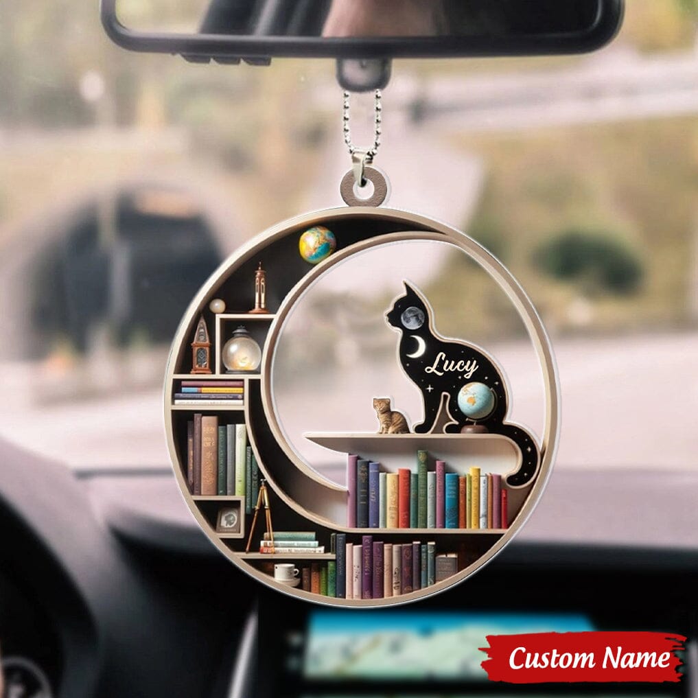 Cute Cat Kitten Pet Bookshelf Personalized Car Ornament HTN25DEC23VA2 Car Ornament HumanCustom - Unique Personalized Gifts Made Just for You 3.5 IN Pack 1 