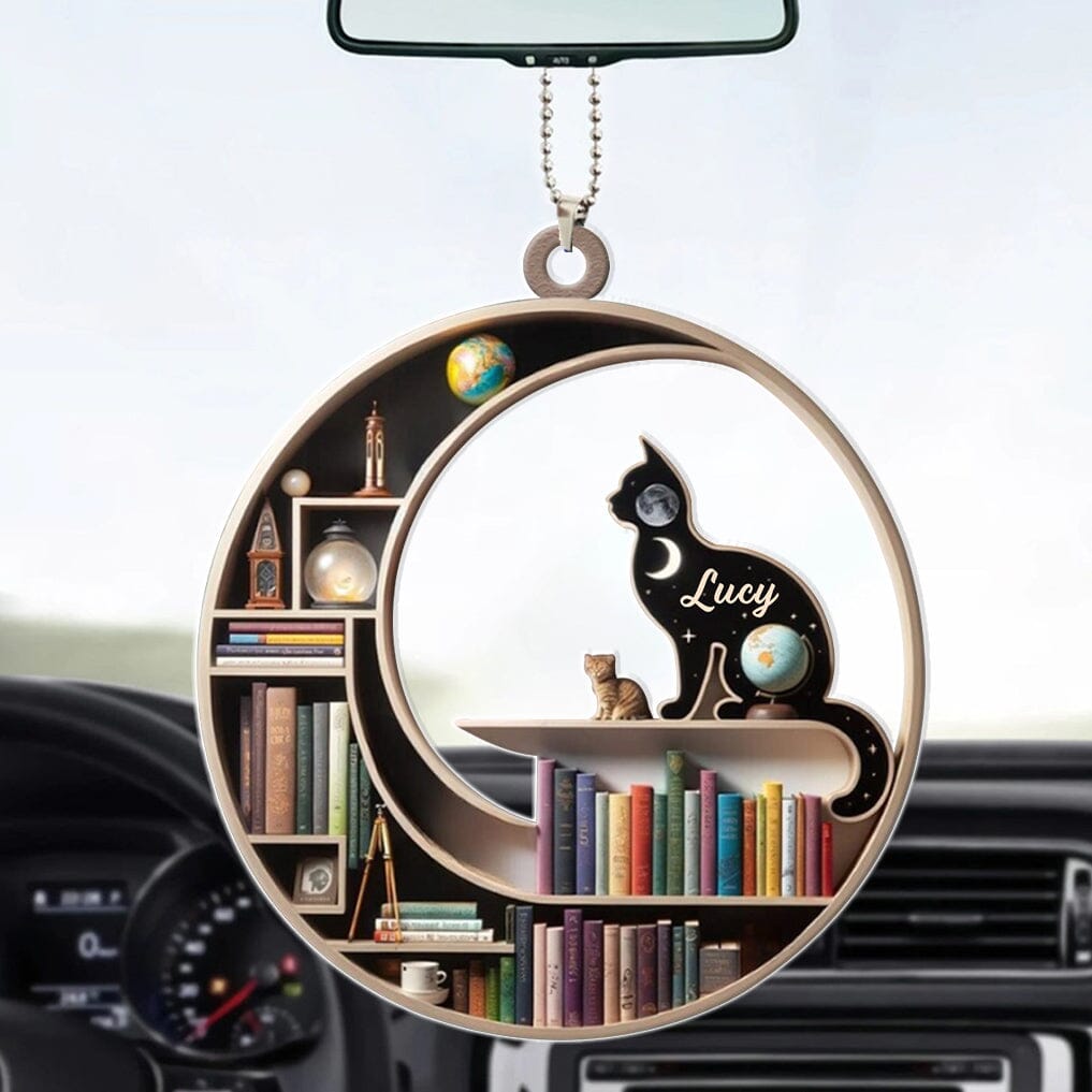 Cute Cat Kitten Pet Bookshelf Personalized Car Ornament HTN25DEC23VA2 Car Ornament HumanCustom - Unique Personalized Gifts Made Just for You 