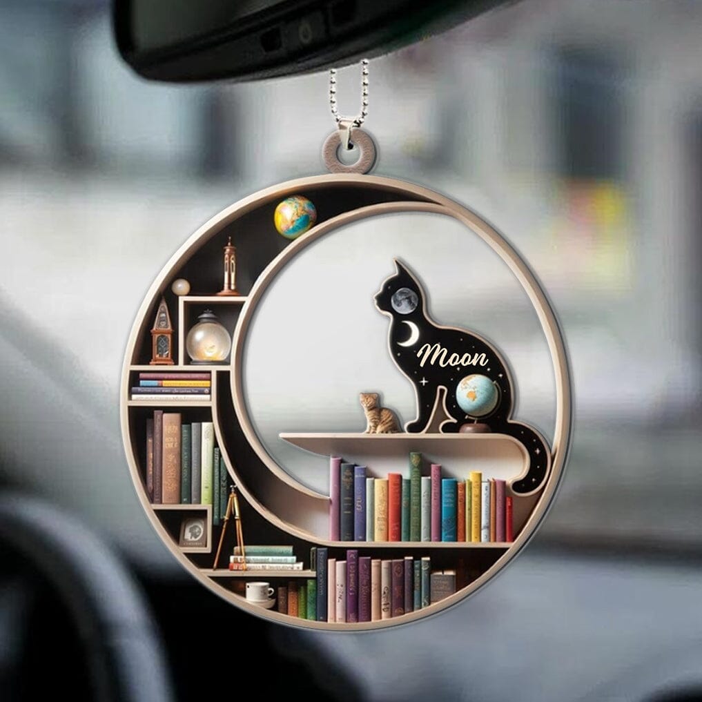 Cute Cat Kitten Pet Bookshelf Personalized Car Ornament HTN25DEC23VA2 Car Ornament HumanCustom - Unique Personalized Gifts Made Just for You 