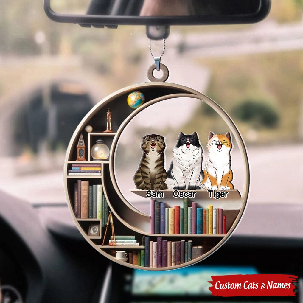 Cute Cat Kitten Pet Bookshelf Personalized Car Ornament HTN25DEC23VA3 Car Ornament HumanCustom - Unique Personalized Gifts Made Just for You 3.5 IN Pack 1 