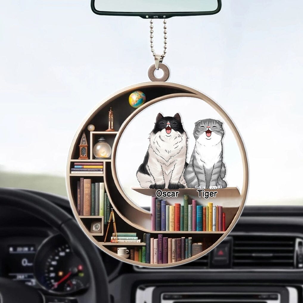 Cute Cat Kitten Pet Bookshelf Personalized Car Ornament HTN25DEC23VA3 Car Ornament HumanCustom - Unique Personalized Gifts Made Just for You 