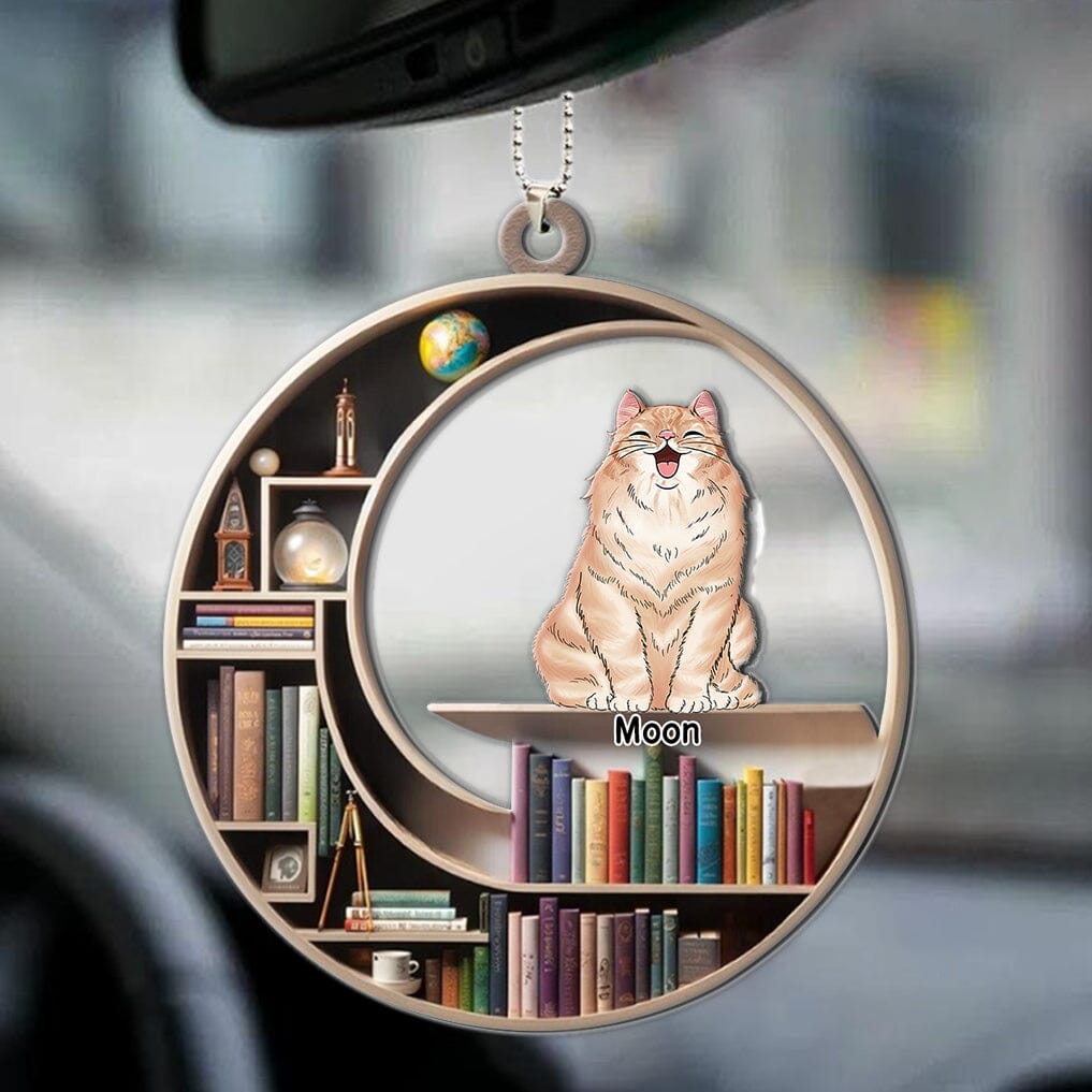 Cute Cat Kitten Pet Bookshelf Personalized Car Ornament HTN25DEC23VA3 Car Ornament HumanCustom - Unique Personalized Gifts Made Just for You 