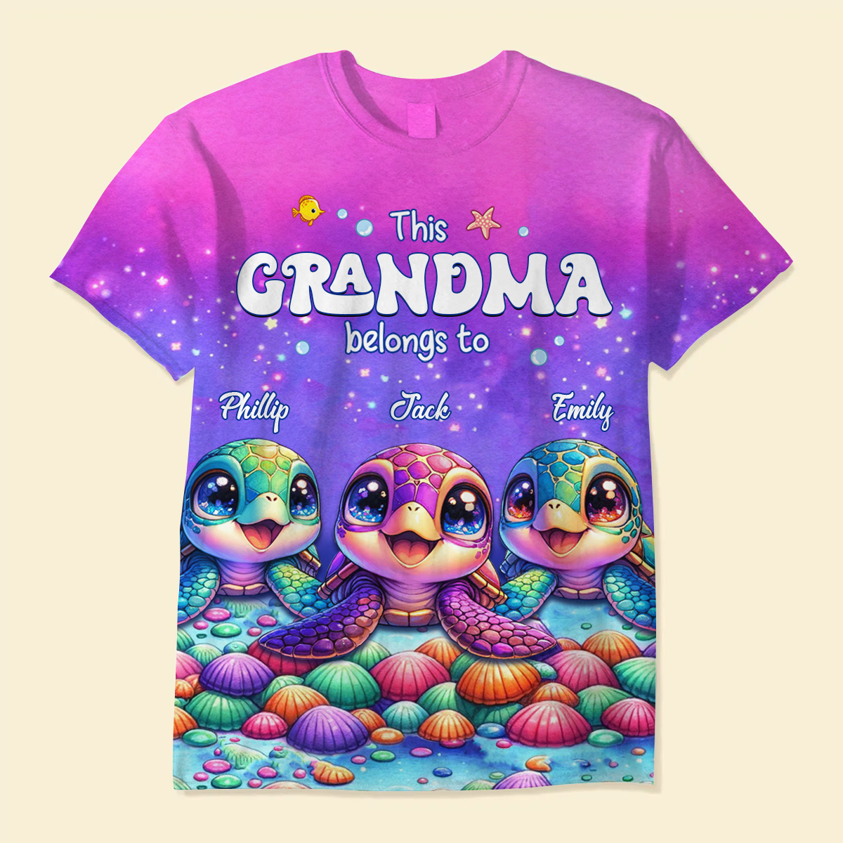 This Grandma belongs to Colorful Turtle Personalized 3D T-shirt HTN25MAR24KL1