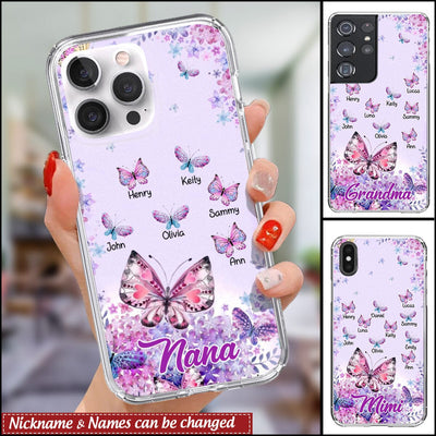Violet Butterfly Bouquet Grandma and Cute Grandkids Personalized Space Phone case Perfect Gift for Grandmas Moms Aunties HTN26APR23VA2 Space Phone Case Humancustom - Unique Personalized Gifts Iphone iPhone 14