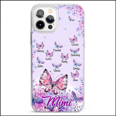 Violet Butterfly Bouquet Grandma and Cute Grandkids Personalized Space Phone case Perfect Gift for Grandmas Moms Aunties HTN26APR23VA2 Space Phone Case Humancustom - Unique Personalized Gifts