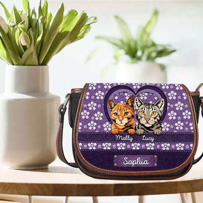 Personalized Flower Denim Pattern Cute Cat Kitten Pet Tambourin Bag With Single Strap Gift for cat lovers HTN26APR24TT1
