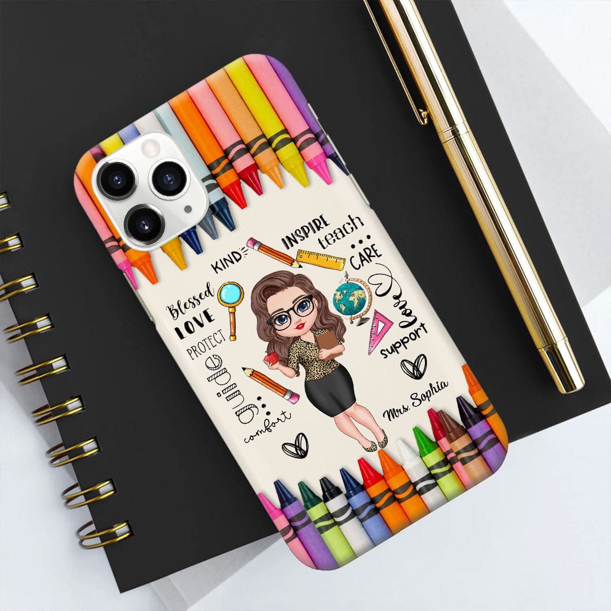 Colorful Crayon Doll Teacher Personalized Phone case Perfect Teacher's Day Gift HTN27NOV23VA1 Silicone Phone Case HumanCustom - Unique Personalized Gifts Made Just for You 