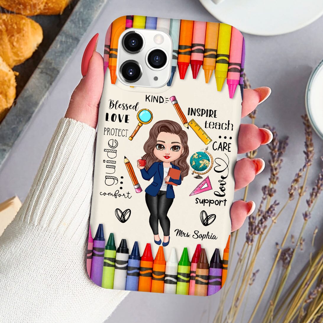 Colorful Crayon Doll Teacher Personalized Phone case Perfect Teacher's Day Gift HTN27NOV23VA1 Silicone Phone Case HumanCustom - Unique Personalized Gifts Made Just for You Iphone iPhone 15 