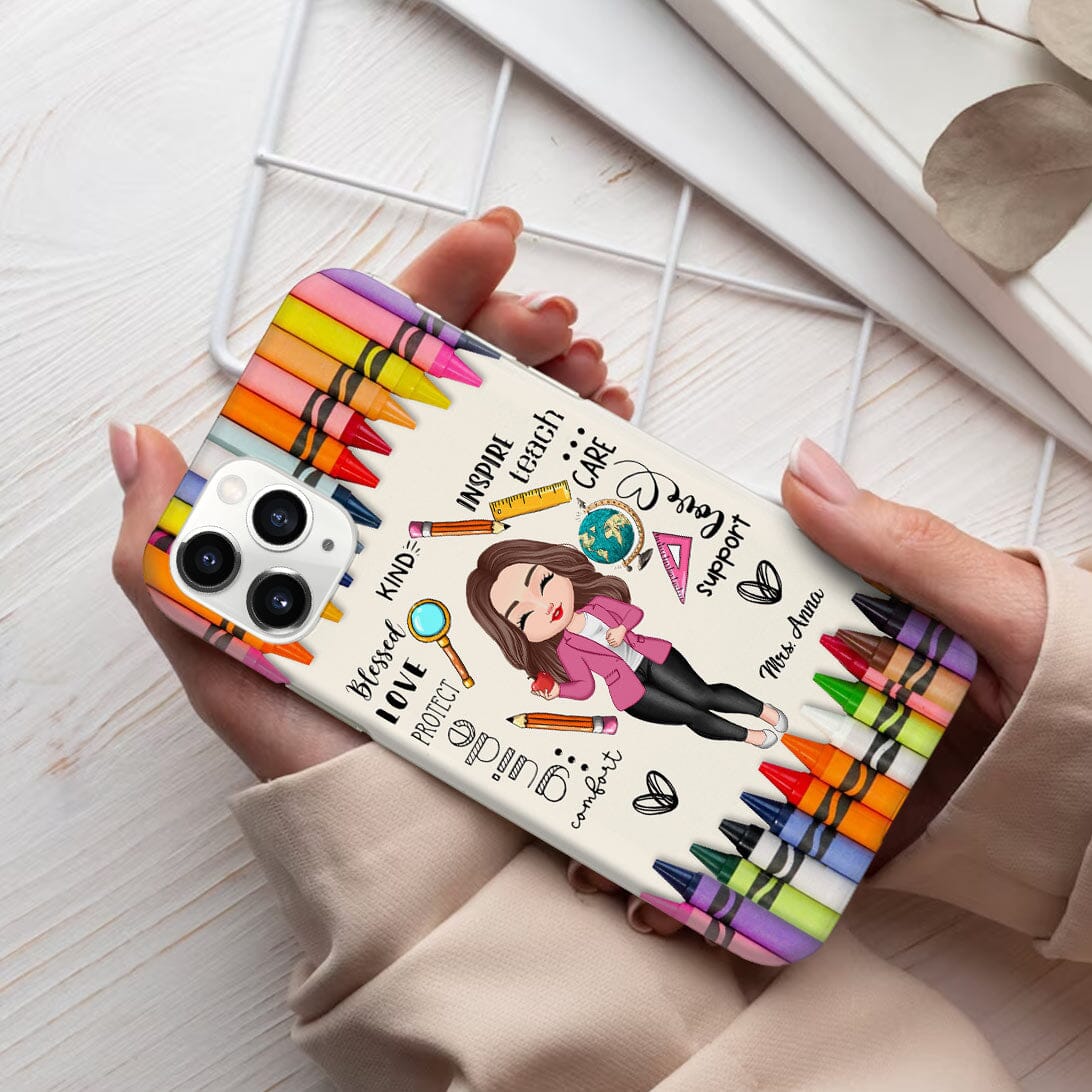 Colorful Crayon Doll Teacher Personalized Phone case Perfect Teacher's Day Gift HTN27NOV23VA1 Silicone Phone Case HumanCustom - Unique Personalized Gifts Made Just for You 