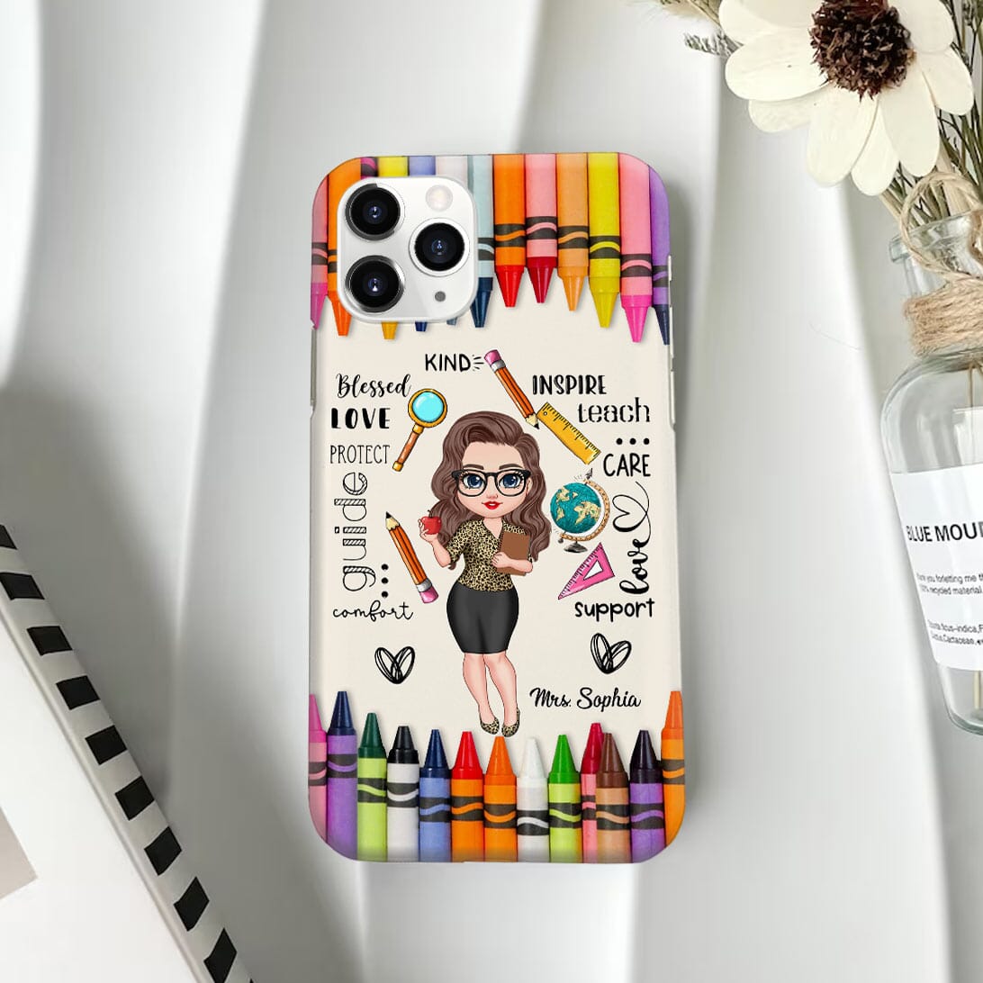 Colorful Crayon Doll Teacher Personalized Phone case Perfect Teacher's Day Gift HTN27NOV23VA1 Silicone Phone Case HumanCustom - Unique Personalized Gifts Made Just for You 