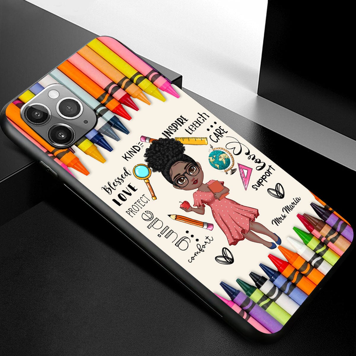 Colorful Crayon Doll Teacher Personalized Phone case Perfect Teacher's Day Gift HTN27NOV23VA1 Silicone Phone Case HumanCustom - Unique Personalized Gifts Made Just for You 