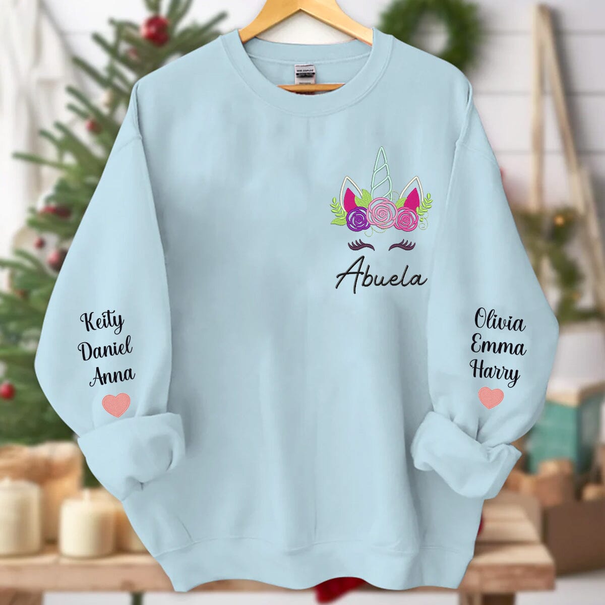 Embroidery Pretty Eyes Unicorn Head Grandma with Grandkids Name on sleeve Personalized Embroidered Sweatshirt HTN27NOV23VA2 Embroidered Sweatshirt HumanCustom - Unique Personalized Gifts Made Just for You 