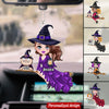 Witch Riding Broom Mystical Girl With Cute Cat Kitten Pet Personalized Car Ornament HTN28AUG23VA3