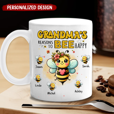 Grandma's reasons to bee happy Personalized White Mug HTN02MAY24KL3