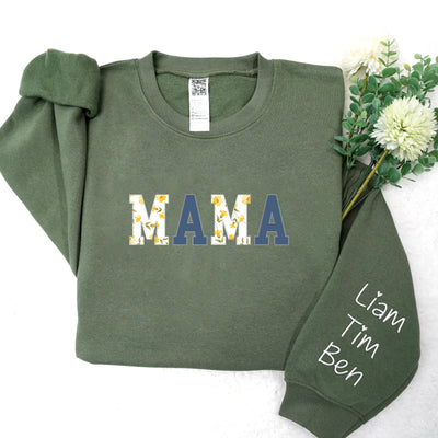 Mama Grandma Custom Nickname With Grandkids Name On Sleeve Embroidered Personalized Sweatshirt HTN28NOV23NA2
