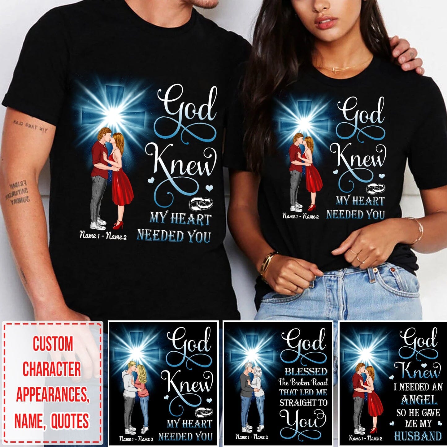 God Knew My Heart needed you Christian Cross Kissing Couple Personalized Valentine's Day Gift Black T-shirt and Hoodie HTN29DEC22CT1 Black T-shirt and Hoodie Humancustom - Unique Personalized Gifts Classic Tee Black S