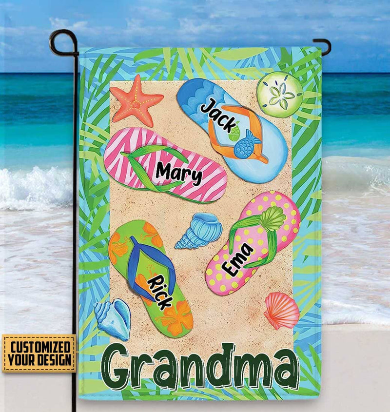 Discover Summer Vibe Cute FlipFlops Grandkids On the Beach Personalized Garden Flag Perfect Gift for Grandmas Moms Aunties