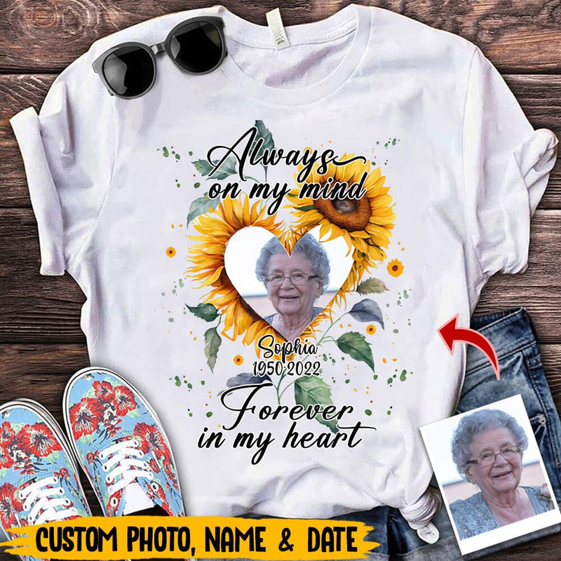 Discover Upload Photo Always On My Mind, Forever in my Heart Memorial Sunflower Custom T-Shirt