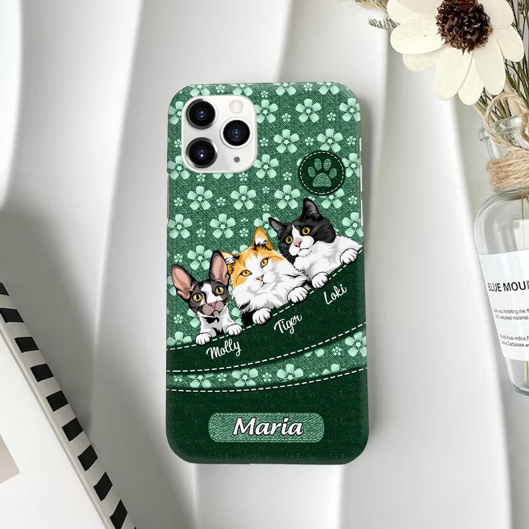 Flower Denim Pattern Cute Cat Kitten Pet Personalized Phone case Purrfect Gift for Cat Lovers HTN29NOV23VA1 Silicone Phone Case HumanCustom - Unique Personalized Gifts Made Just for You 