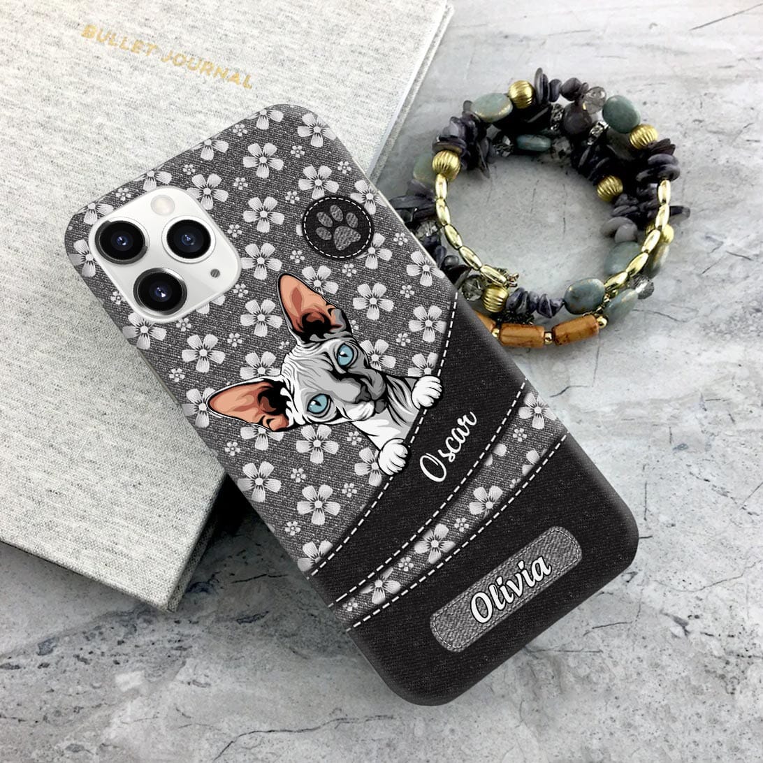 Flower Denim Pattern Cute Cat Kitten Pet Personalized Phone case Purrfect Gift for Cat Lovers HTN29NOV23VA1 Silicone Phone Case HumanCustom - Unique Personalized Gifts Made Just for You 