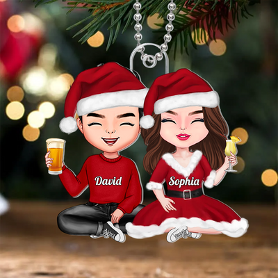 Christmas Doll Couple Sitting Personalized Acrylic Ornament HTN30AUG23KL2