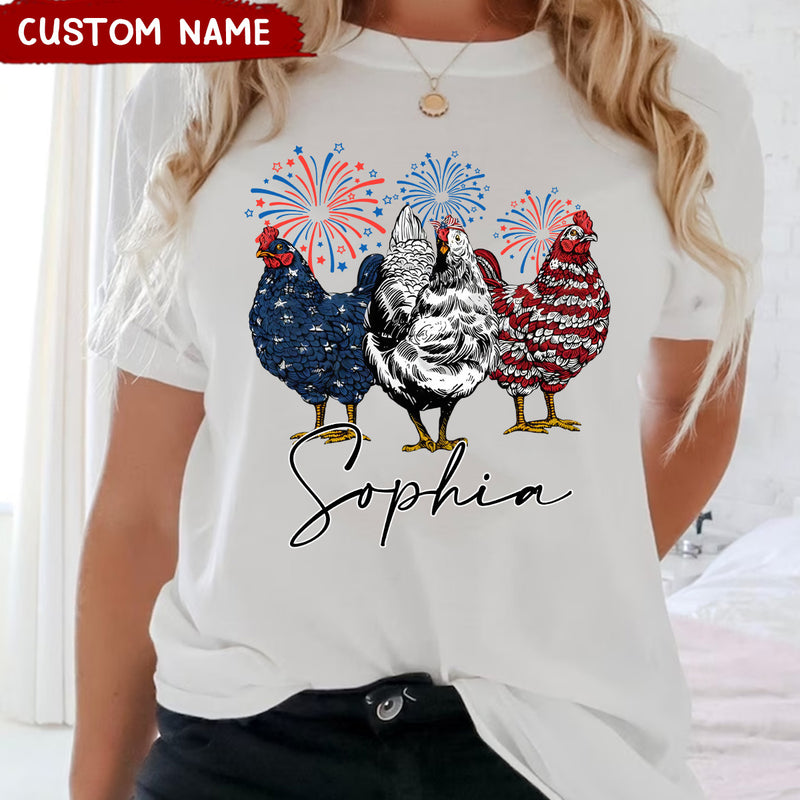 Patriotic Chicken Retro American 4th Of July Independence Day Personalized White T-shirt