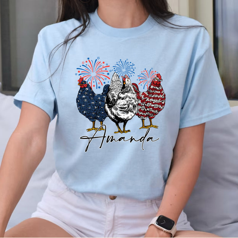 Patriotic Chicken Retro American 4th Of July Independence Day Personalized White T-shirt