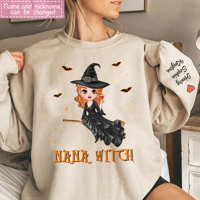 Personalized Nana Life Witch Halloween Custom Grandma With Grandkids Name On The Sleeve Halloween Sweatshirt HTN31AUG23VA2