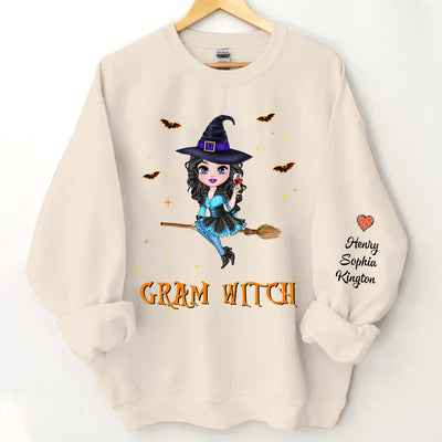 Personalized Nana Life Witch Halloween Custom Grandma With Grandkids Name On The Sleeve Halloween Sweatshirt HTN31AUG23VA2
