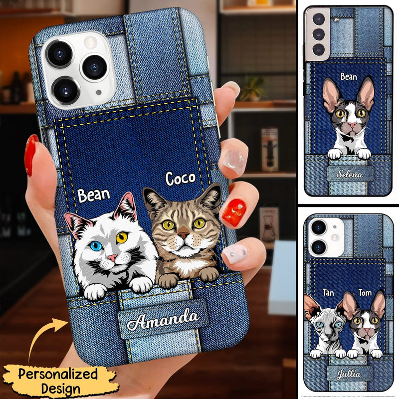 Discover Denim Pattern Cute Cat Kitten Pet Personalized Phone Case Gift for Cat Lovers