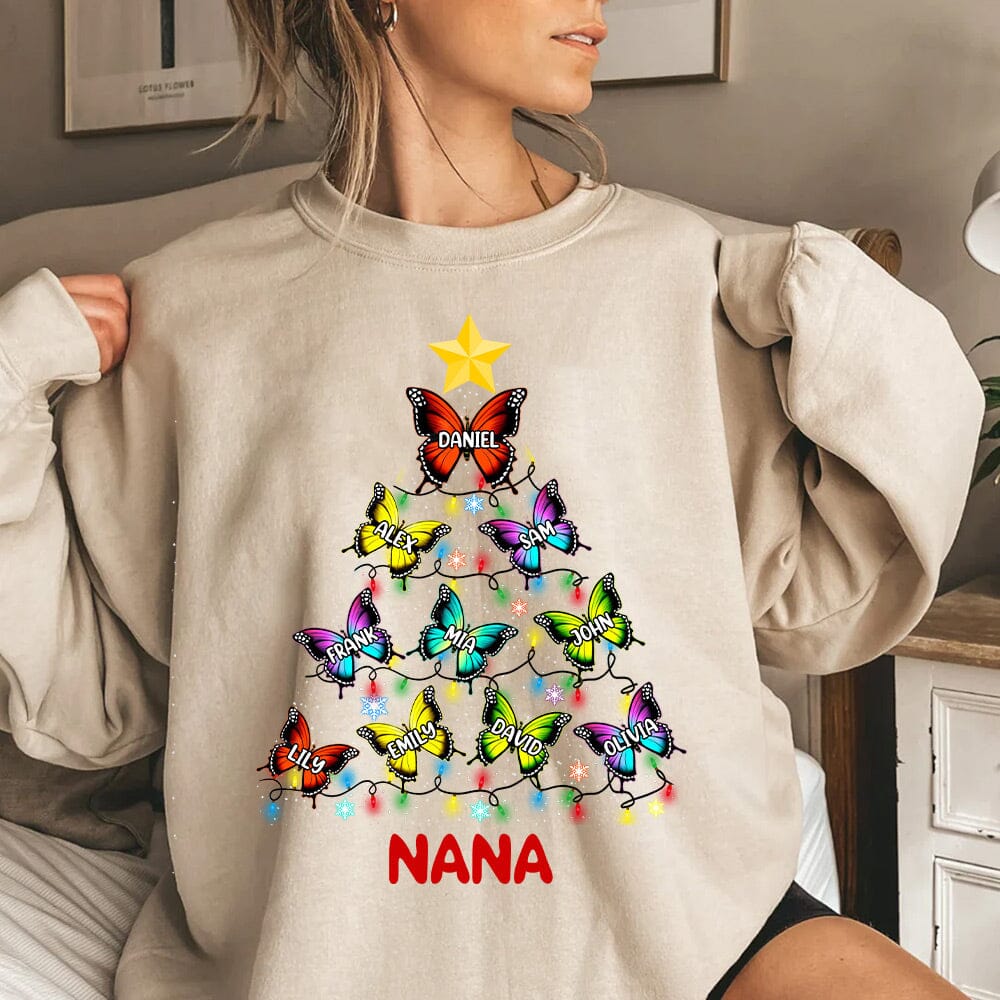 Personalized Christmas butterfly tree - Custom Family Grandma Nickname Sweatshirt HTN31OCT23NY1 White T-shirt and Hoodie HumanCustom - Unique Personalized Gifts Made Just for You Sweatshirt White S