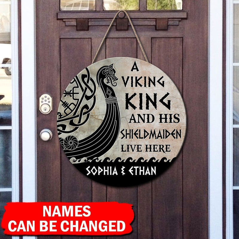 Discover Personalized Viking Couple Live Here Wood Sign