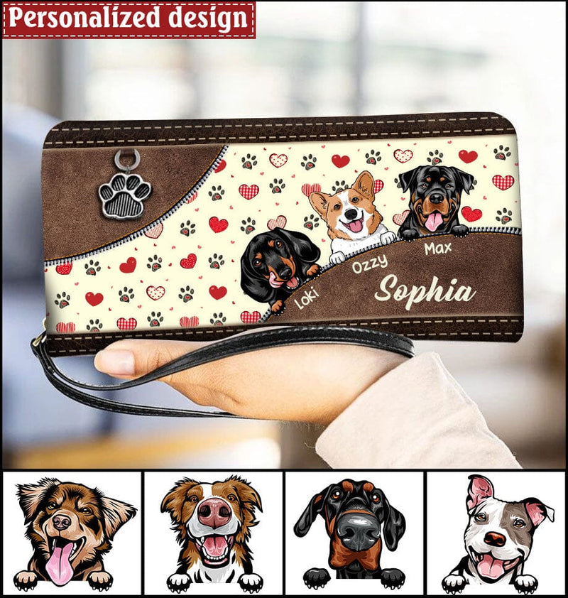 Discover Love Dogs Leather Parttern Personalized Leather Long Wallet