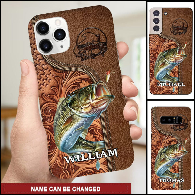 Bass Fishing Leather Pattern Personalized Phone Case KNV04JUN22XT2 -  HumanCustom - Unique Personalized Gifts Made Just for You