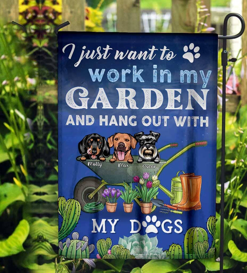 Discover I just want to work in my garden with my dog Custom Flag